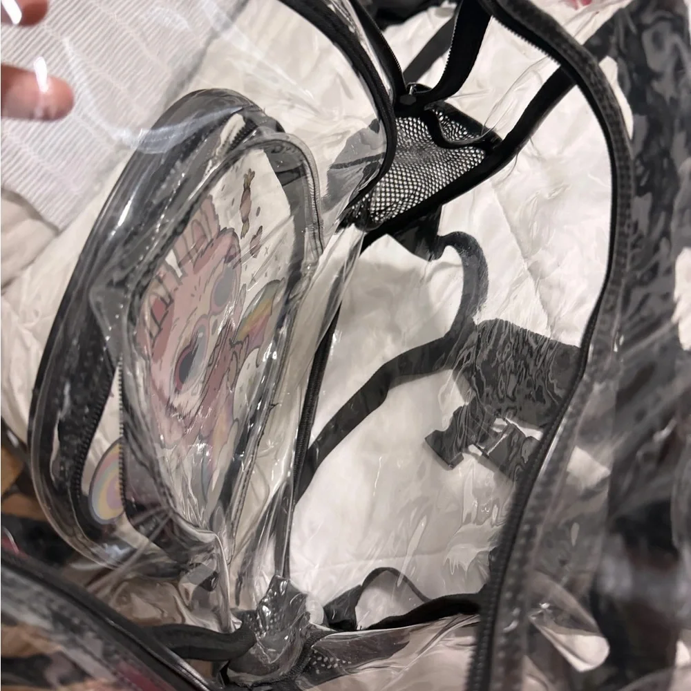 Pink Bunny Clear Mini Backpack with Rainbow Graphic